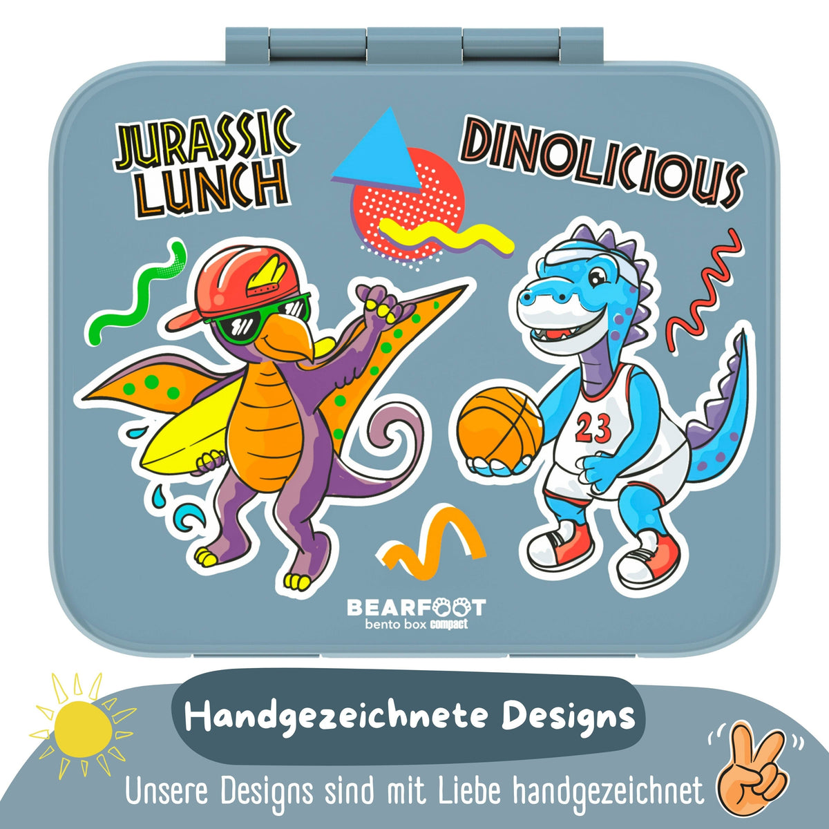 Brotdose mit Fächern, leicht & auslaufsicher - Dinos blau