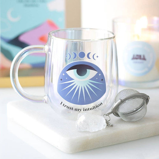 Taza de vidrio de doble pared Intuition con infusor de té de cristal Aura