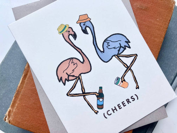 Biglietto d'auguri "Leggy Cheers" con fenicottero