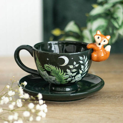Tasse à thé imprimée forêt verte avec renard