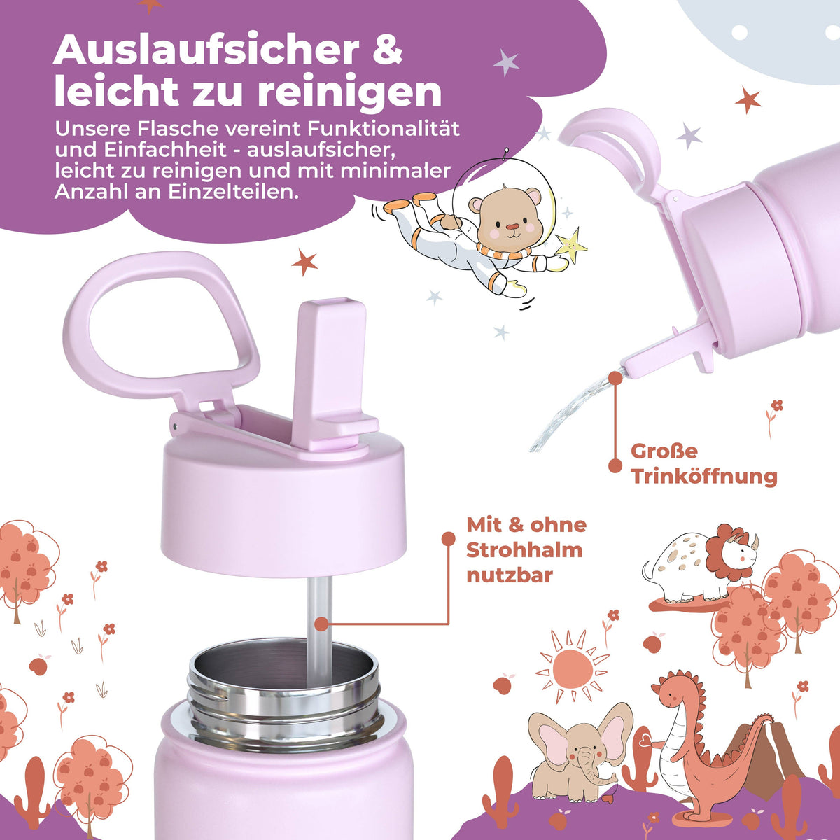 Thermo Kinder Trinkflasche Edelstahl - Lama lila