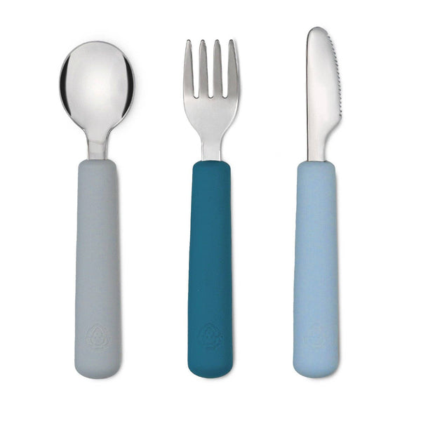 Juego de cubiertos (tenedor/cuchara/cuchillo) - gris y azul