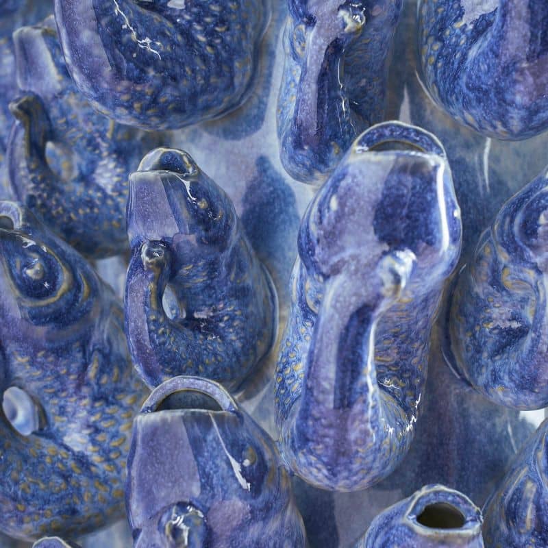 Vase banc de poissons, grès bleu, 24 x 24 x 32 cm