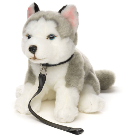 Peluche Husky gris, assis (avec laisse) Uni Toys