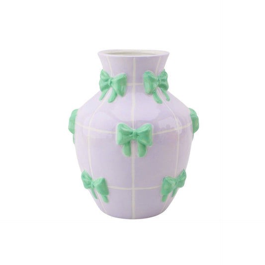 Jarrón - Jarrón de flores con cintas - Lila/Menta - 14x14x19cm