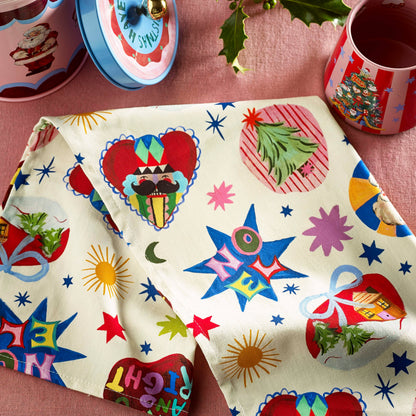 Feestelijke theedoek met bedeltjes