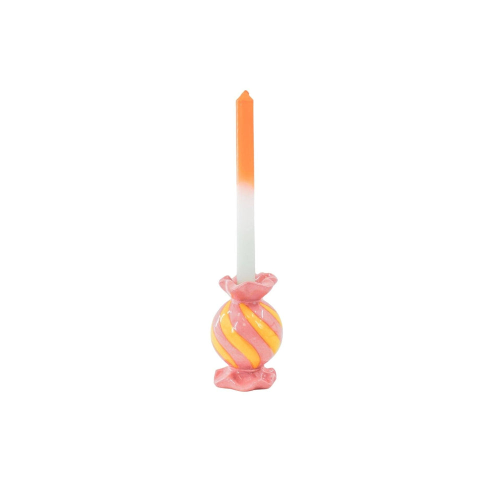 Bougeoir - Bonbon Toffee - Céramique - Rose/Jaune - 8,5x8,5x13 cm