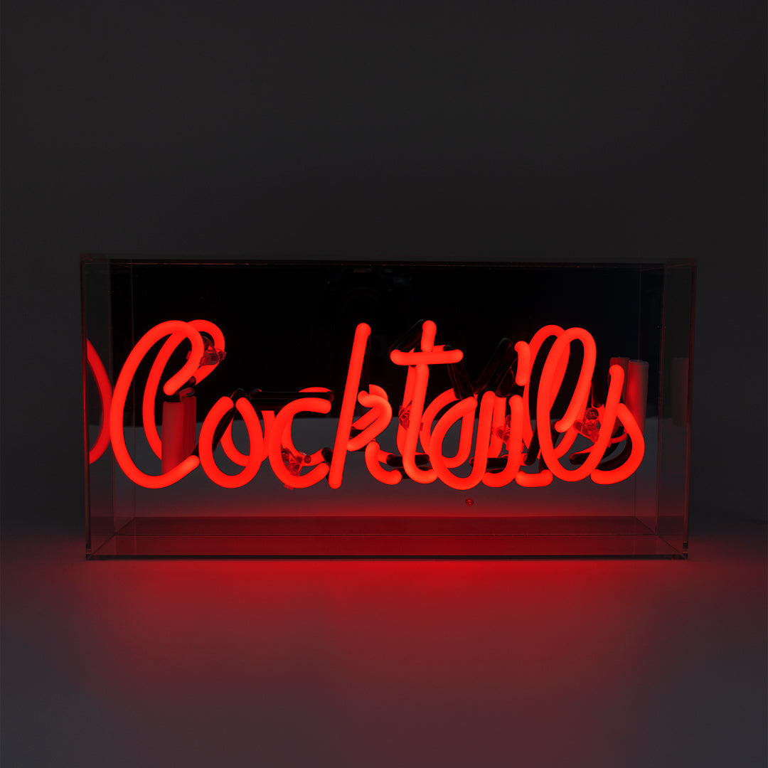 'Cocktails' Glass Neon Sign - Red