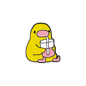 Pin de pato amarillo con bebida