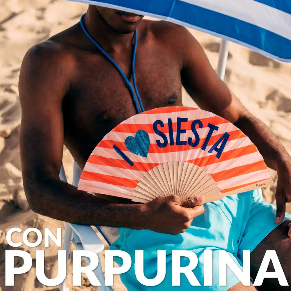 Éventail « I love siesta » Pailleté