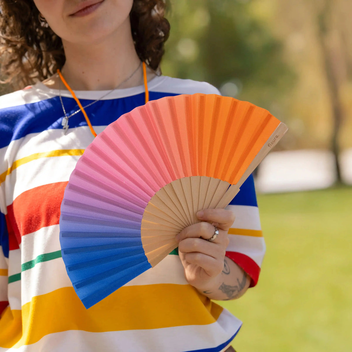 Éventail Mini Imprimé Dégradé Rose et Bleu