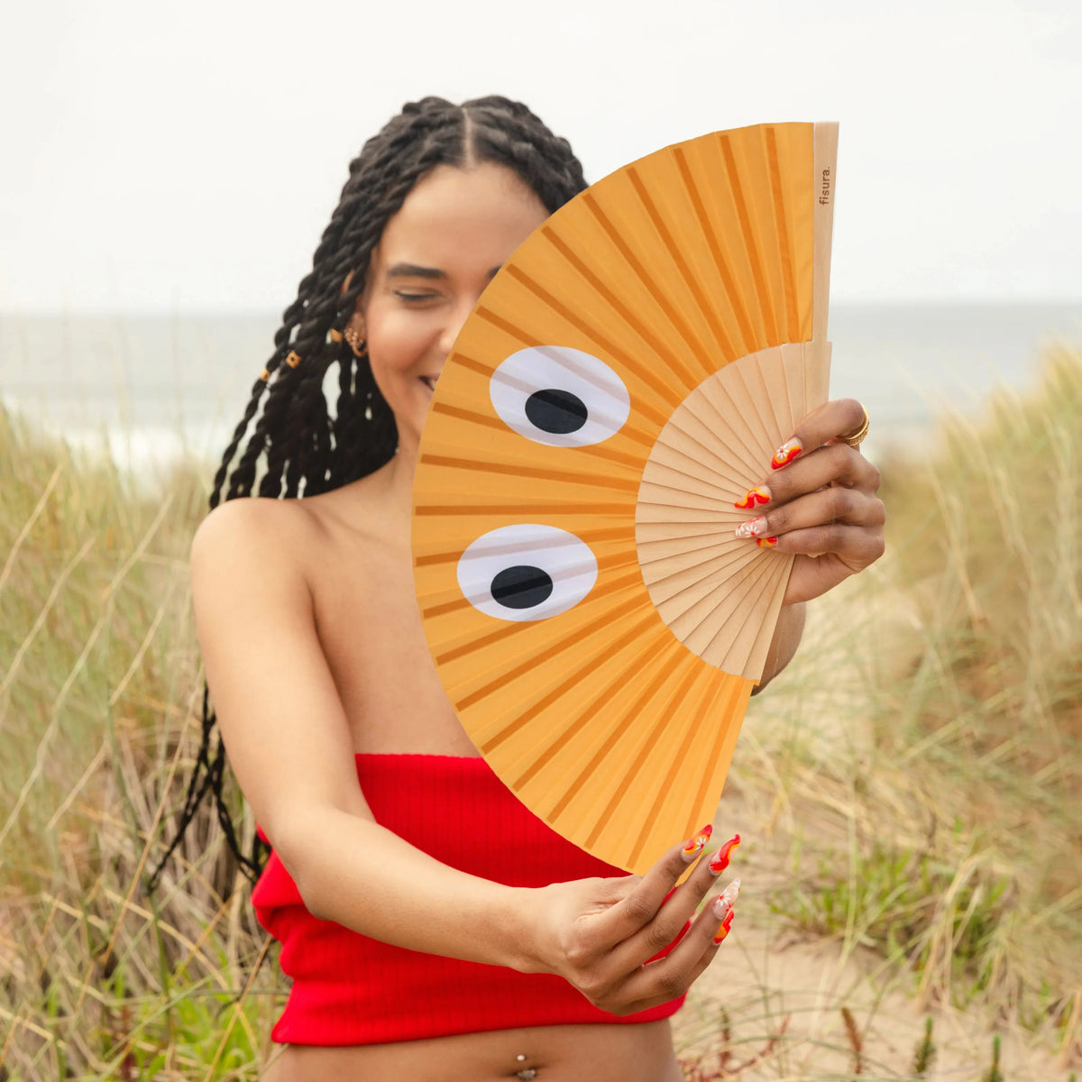 Éventail Orange Imprimé Yeux