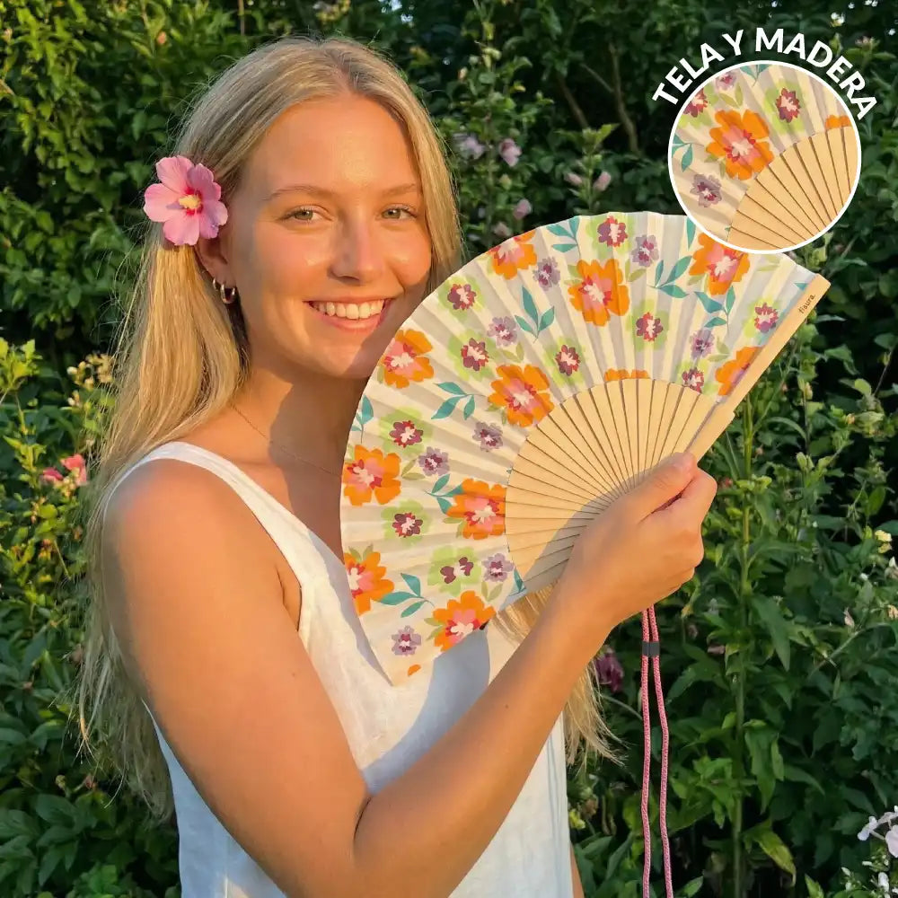 Éventail Imprimé Fleurs de Jardin – Fisura – vue 4