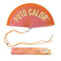 Éventail Imprimé « Puto calor » Effet Dégradé Orange