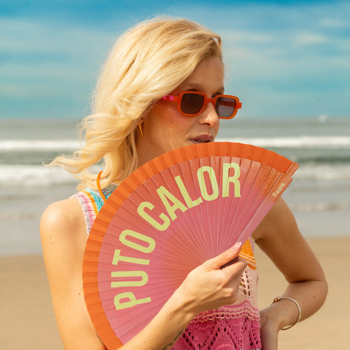 Éventail Imprimé « Puto calor » Effet Dégradé Orange – Fisura – vue 2
