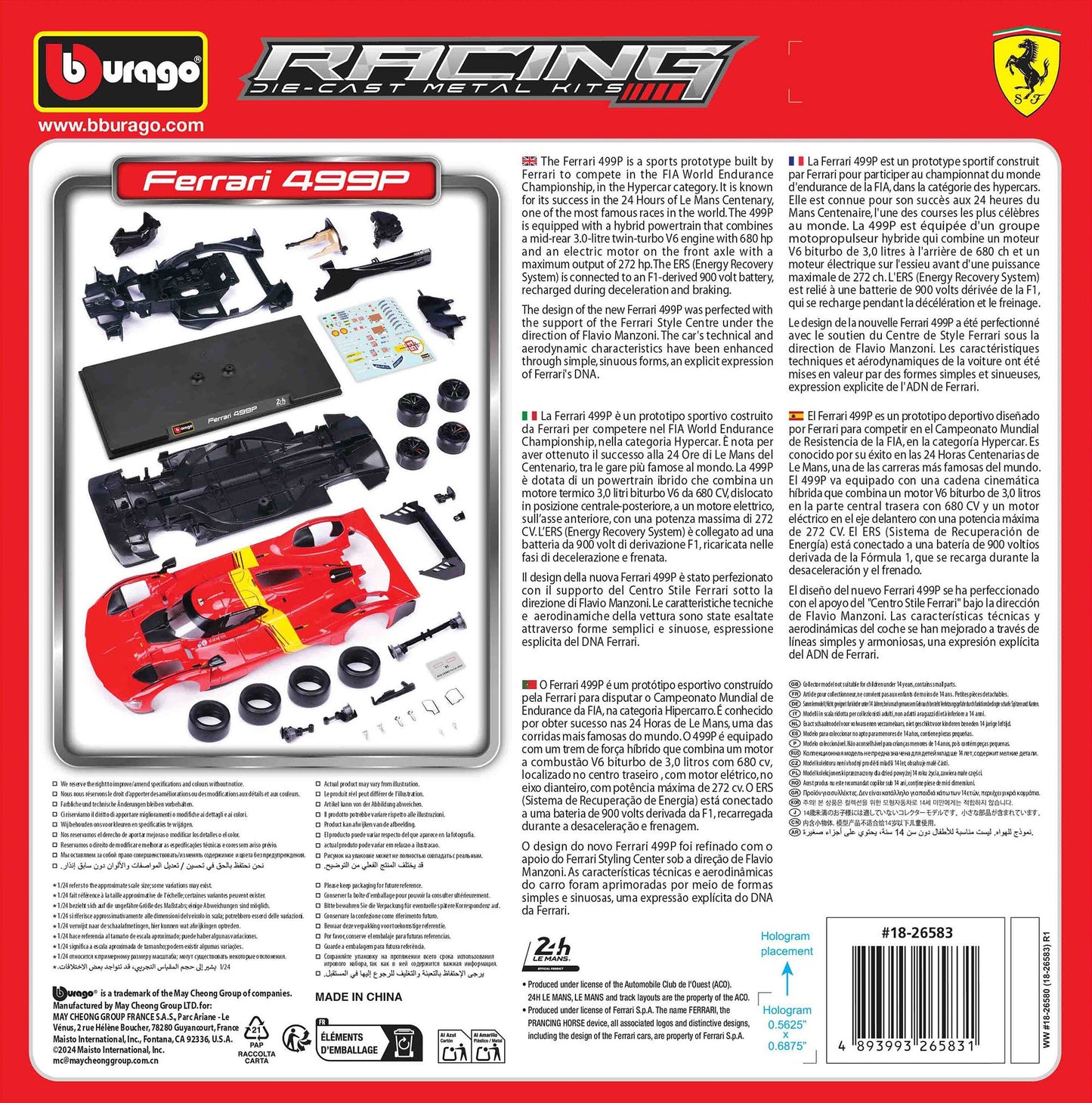 KIT DE COURSE FERRARI 499P HYPERCAR DU MANS (#51) 1:24