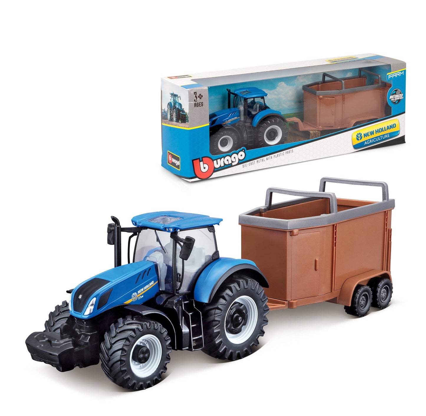 NEW HOLLAND T7.315 TRACTOR 10CM WITH HORSE TRAILER
