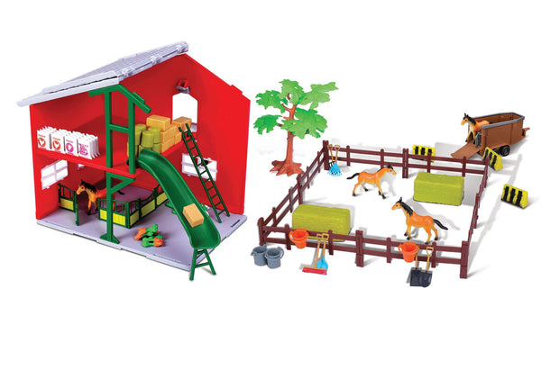 1:43 ENSEMBLE DE JEU DE TERRES AGRICOLES ÉCURIE AVEC TRACTEUR NEW HOLLAND