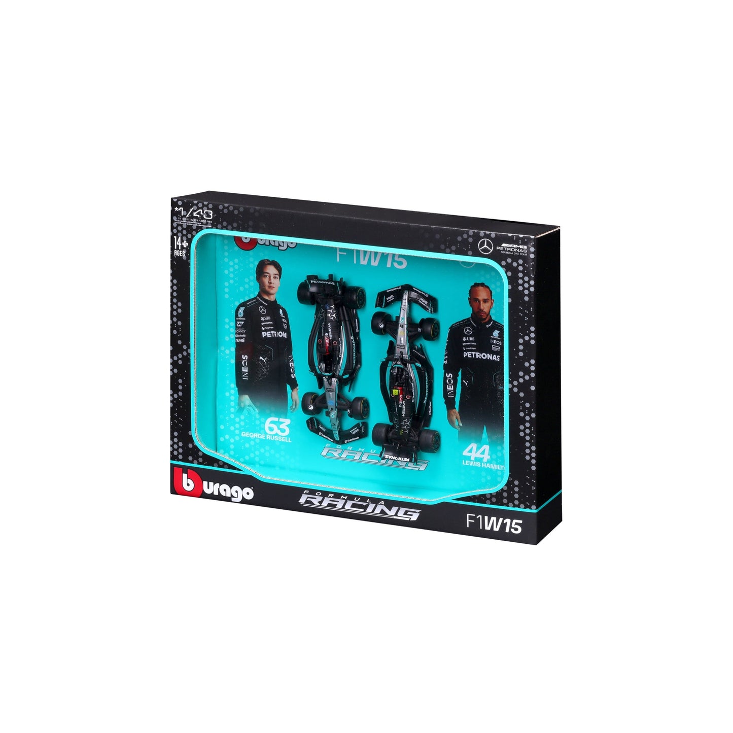 1:43 F1 MERCEDES AMG W15 2024 PACK DE DEUX HAMILTON ET RUSSELL