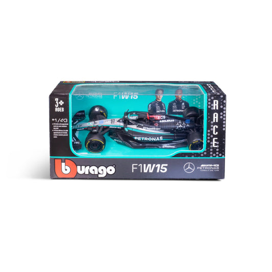 1:43 F1 MERCEDES AMG W15 2024 RUSSELL DANS UN DISTRIBUTEUR DE 12 PIÈCES