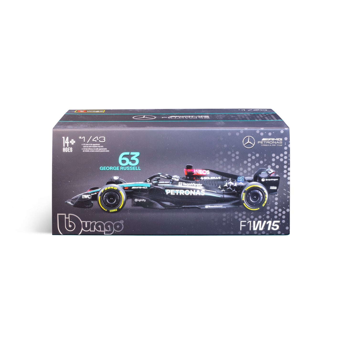 1:43 F1 MERCEDES AMG W15 2024 AVEC CASQUE RUSSELL