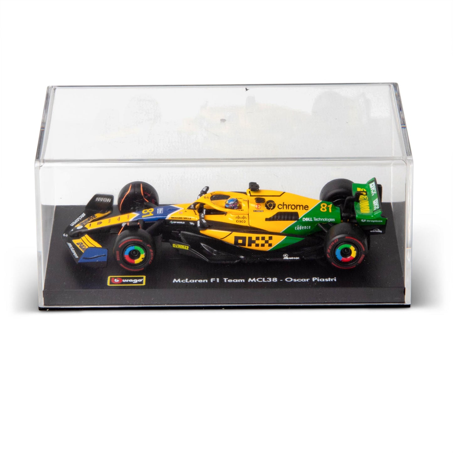 1:43 F1 MCLAREN MCL38 2024 AVEC CASQUE LIVRÉE PIASTRI SENNA