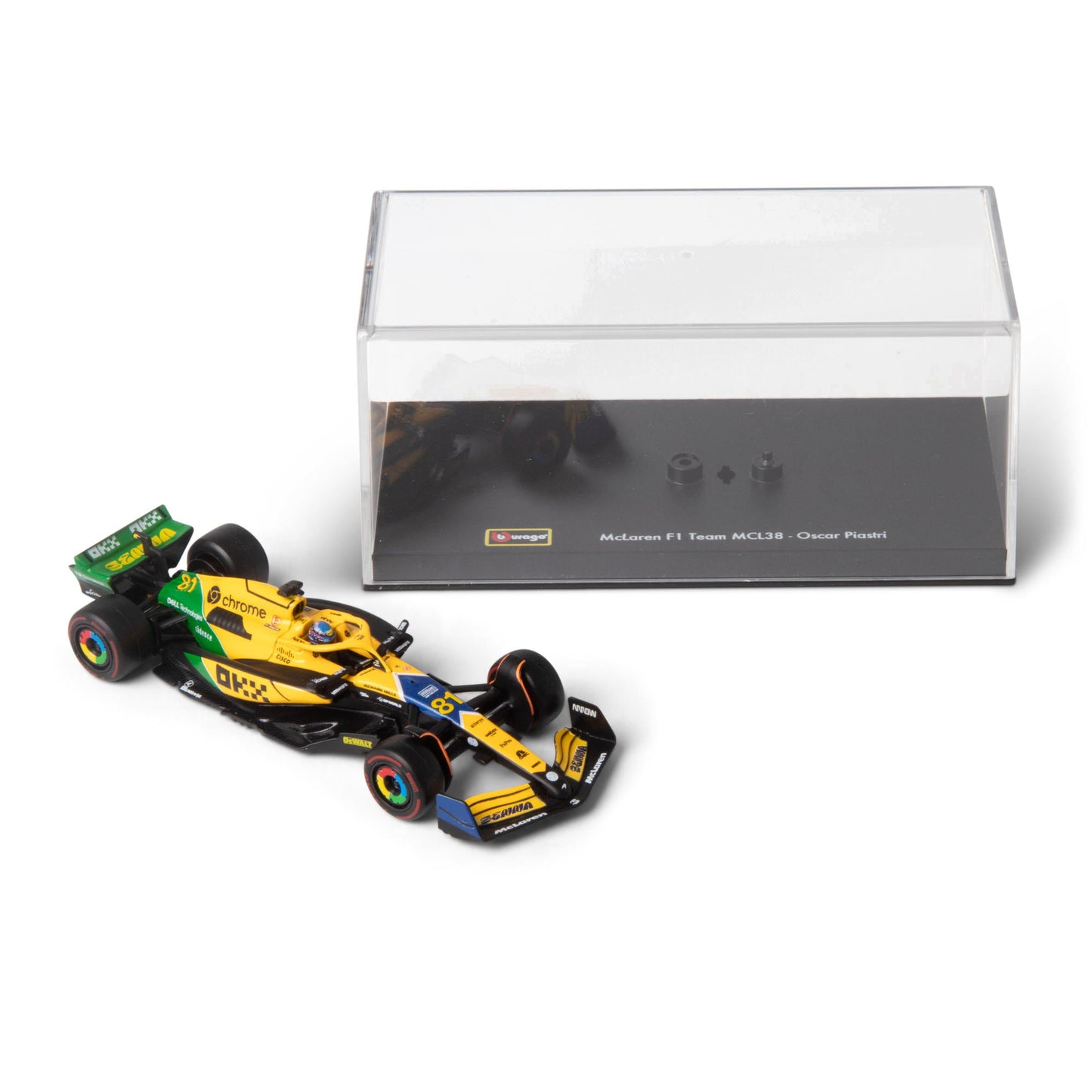 1:43 F1 MCLAREN MCL38 2024 AVEC CASQUE LIVRÉE PIASTRI SENNA