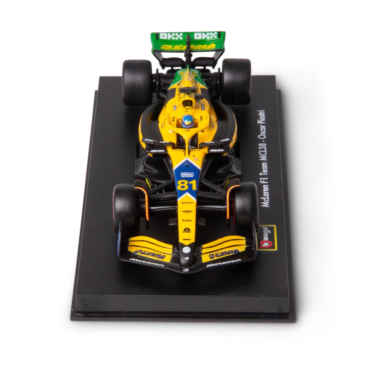 1:43 F1 MCLAREN MCL38 2024 AVEC CASQUE LIVRÉE PIASTRI SENNA