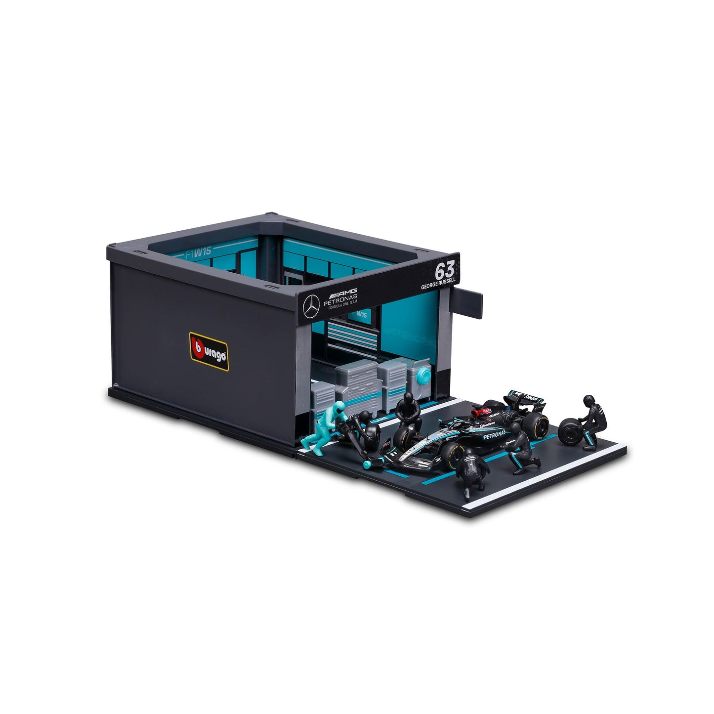 1:43 F1 MERCEDES AMG W15 2024 PIT PASS DIORAMA RUSSELL