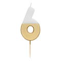 White & Gold Birthday Number Candle - 6