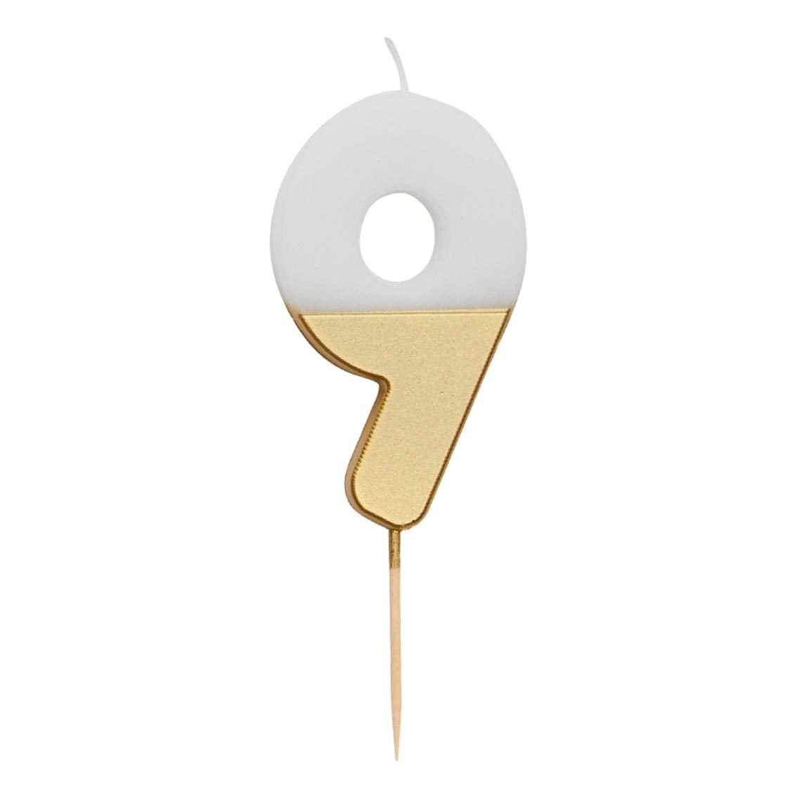 White & Gold Birthday Number Candle - 9