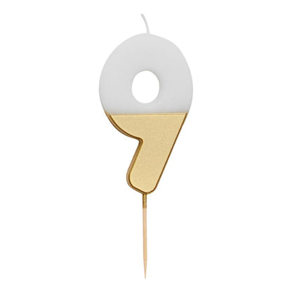 White & Gold Birthday Number Candle - 9