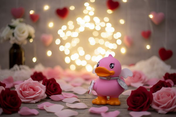 Salvadanaio a forma di anatra rosa Cupido