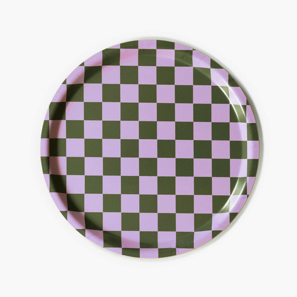 Lilac/Olive CHECKER Round Serving Tray - 31 cm