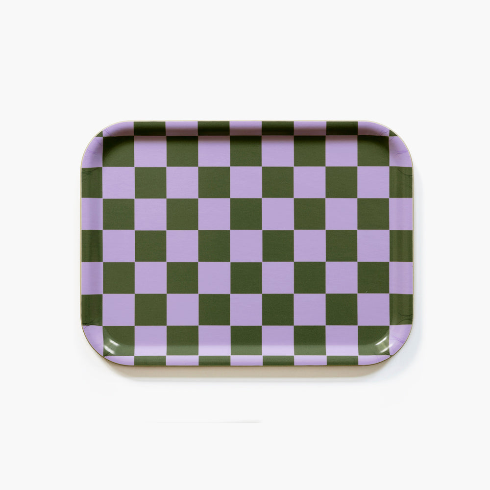 Lilac/Olive CHECKER Rectangular Serving Tray - 27x20 cm