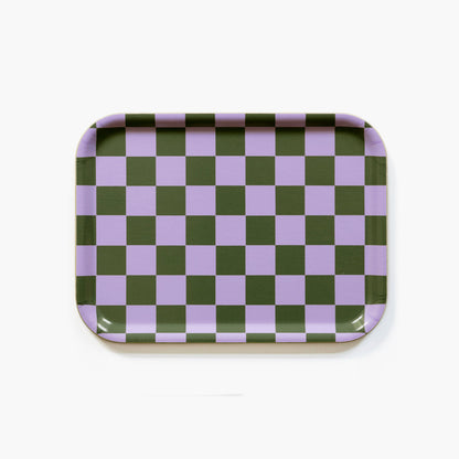 Lilac/Olive CHECKER Rectangular Serving Tray - 27x20 cm