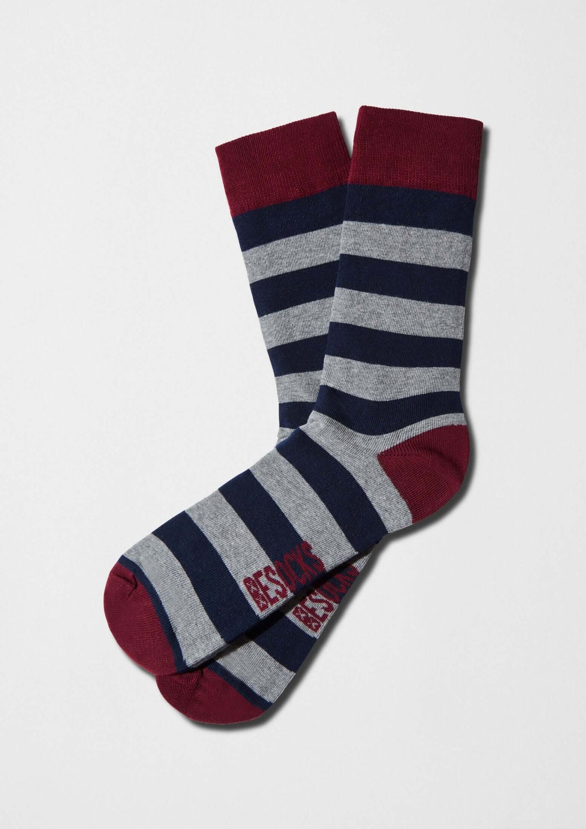 Rayas horizontales en gris jaspeado y azul marino - BESOCKS. calcetines BeStripes Grey & Navy.