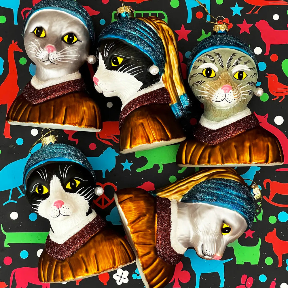 Boule de Noël Chat blanc « La Jeune Fille à la perle »