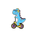 Pin de T-rex en bicicleta