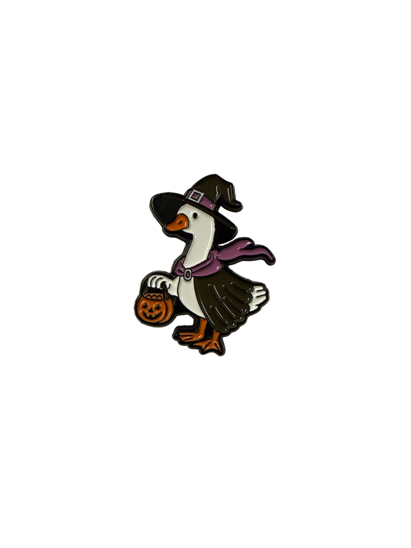 Photo produit - Pin's Canard Blanc Sorcière d’Halloween