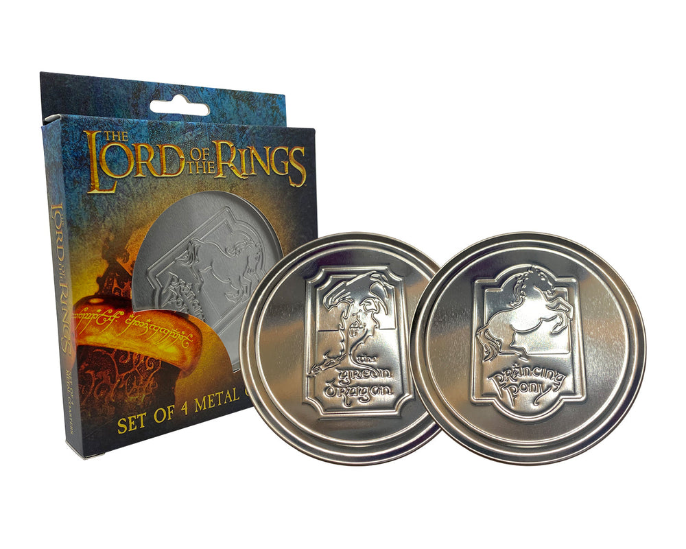 Set of 4 embossed Lord of the Rings metal coasters
