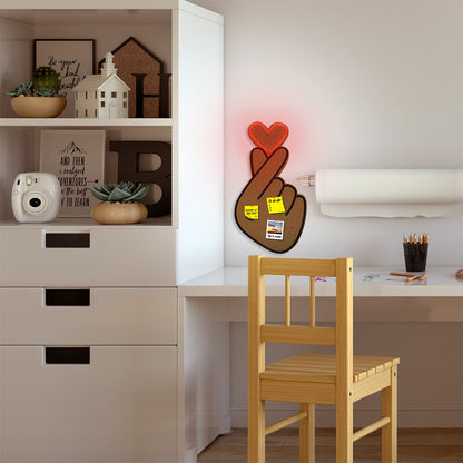 Tableau en li﻿ège avec LED - Finger Heart