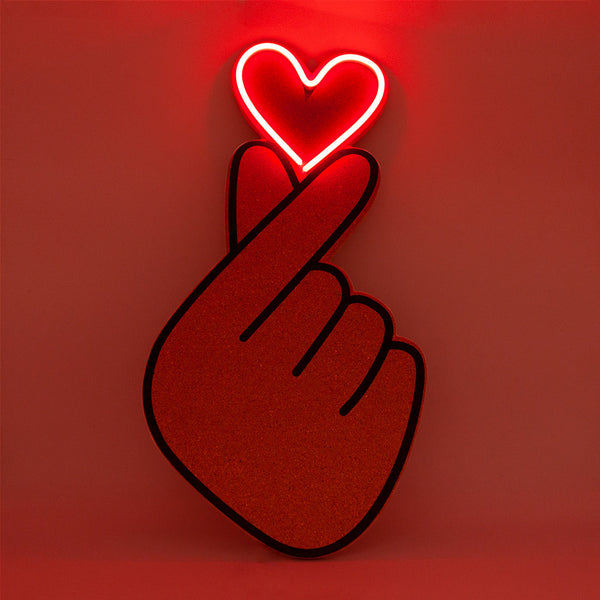 Tableau en li﻿ège avec LED - Finger Heart