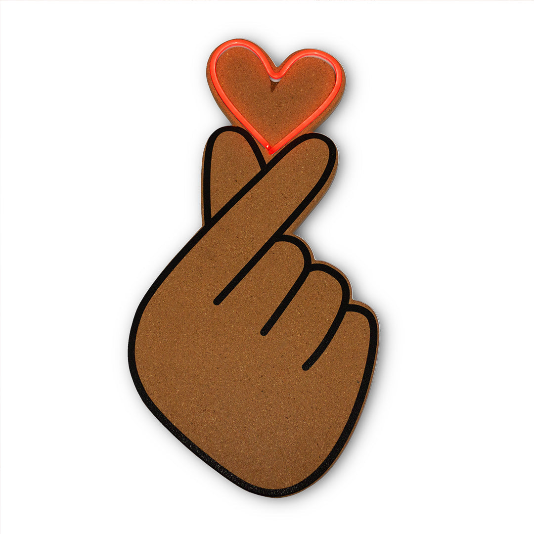 Tableau en li﻿ège avec LED - Finger Heart