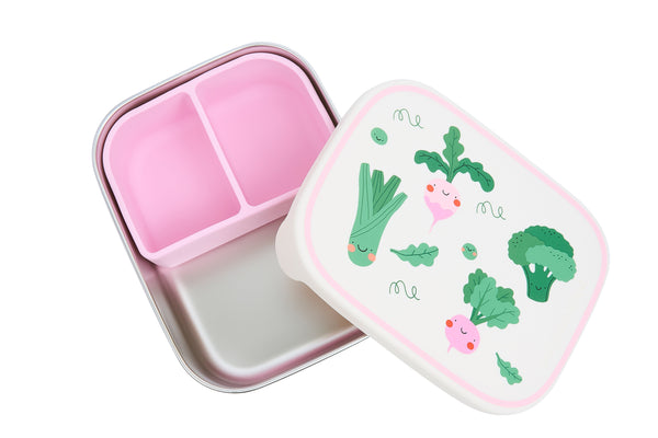 Brotdose aus Edelstahl Veggie Pals mit herausnehmbaren Fächern