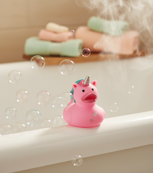 Pato de relógio de coração rosa