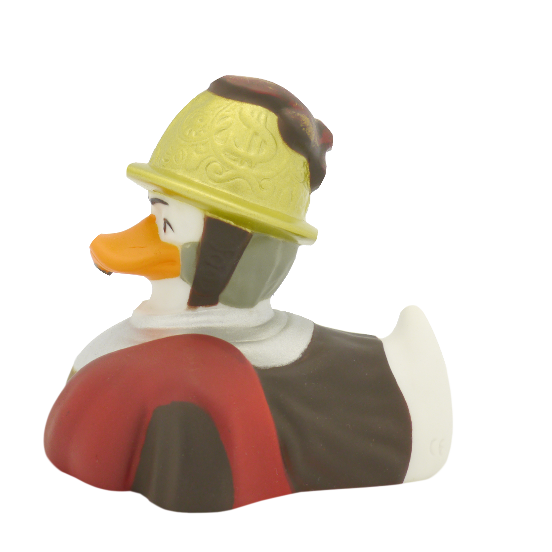 Homem de pato no capacete dourado