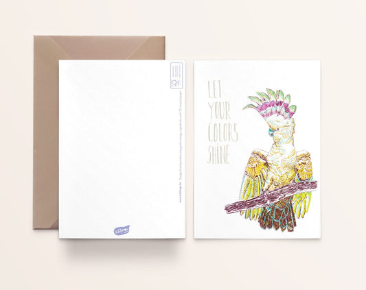 Carte de vœux Cacatoès Kathings Let Your Colors Shine avec enveloppe, format A6 éco-responsable