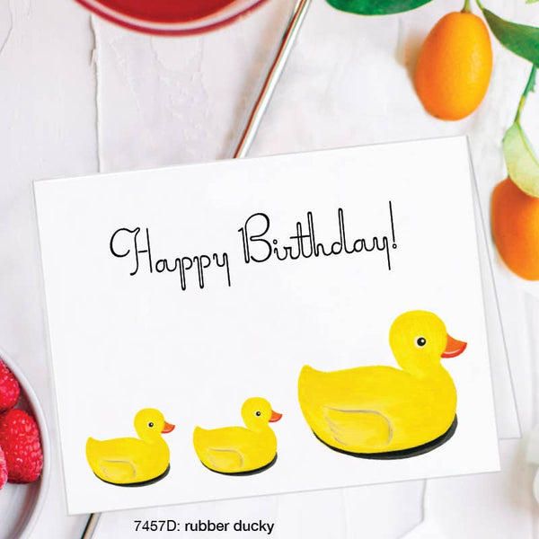 Biglietto di auguri di compleanno con anatre da bagno