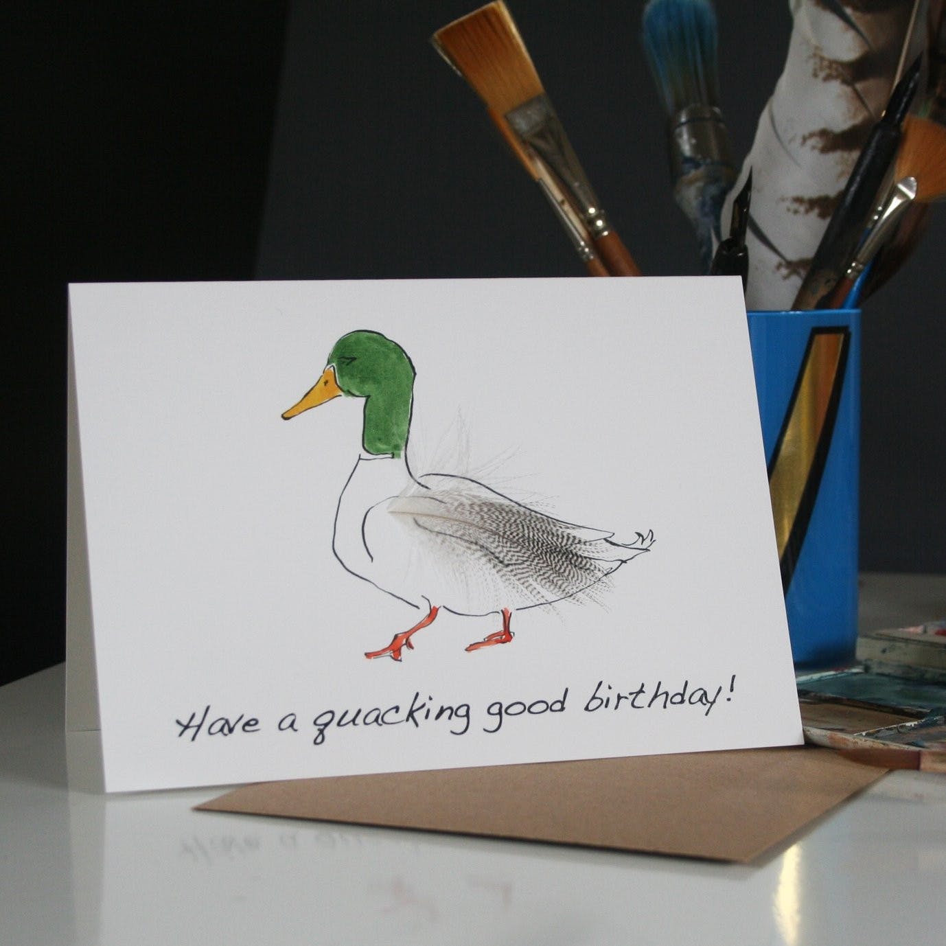 Carte d'Anniversaire Canard Colvert Plume